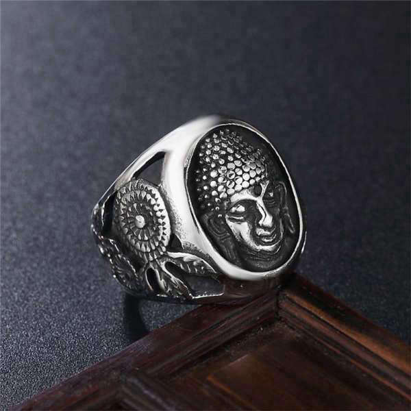 Bague Bouddha<br> Tête du Bouddha gravé Or ou Argent - 7 / Argent