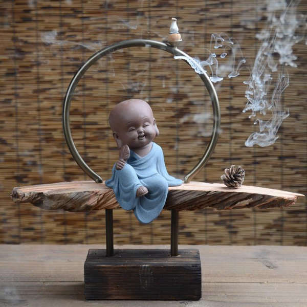 Porte Encens Bouddha Bois naturel Moine Bouddhiste | Univers Bouddha