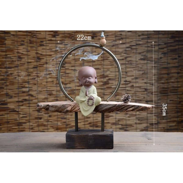 Porte Encens Bouddha<br> Bois naturel Moine Bouddhiste - [variant_title]