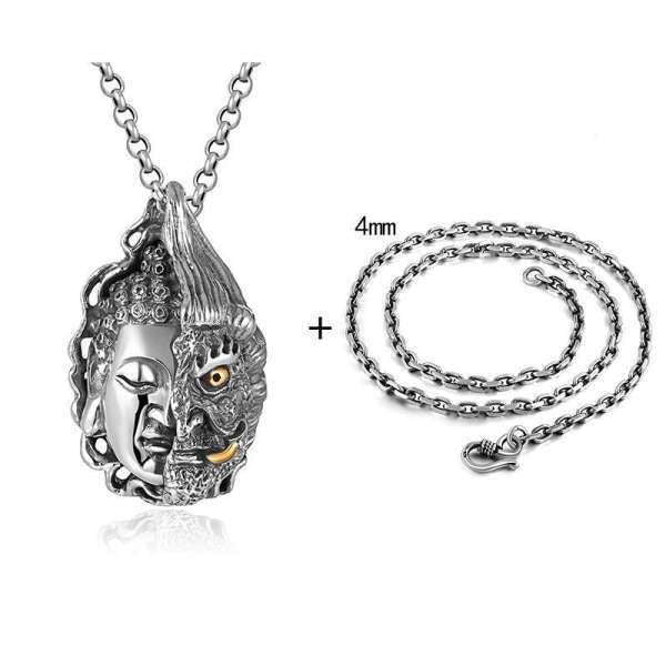 Pendentif Bouddha argent massif<br> Visage du Bouddha et du Diable - Pendentif + chaine 55cm