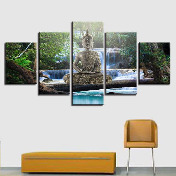 Tableau Bouddha<br> méditation et cascade - [variant_title]