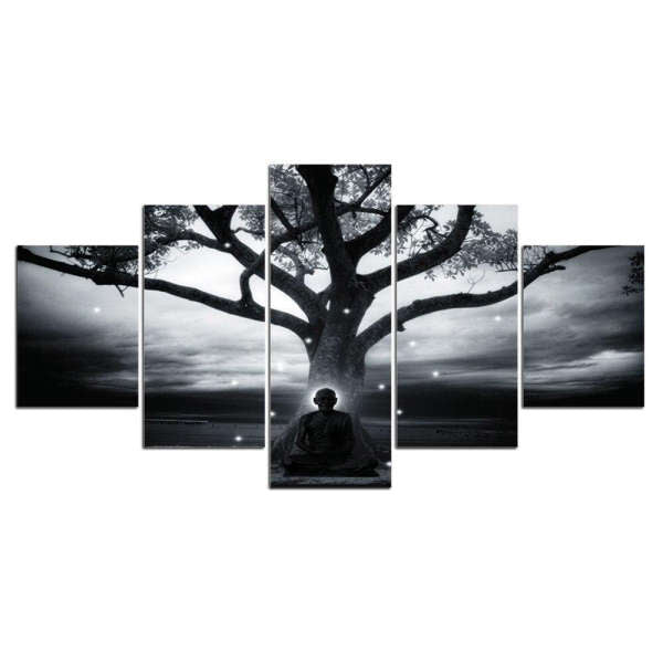 Tableau Bouddha<br> l'arbre de vie et moine Bouddhiste - [variant_title]