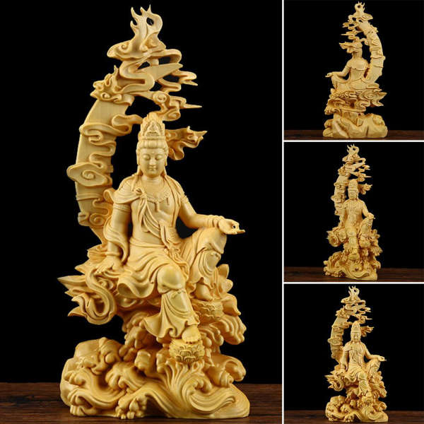 Statue Bouddha bois fait main - [variant_title]