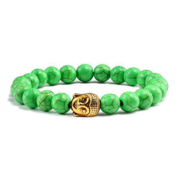Bracelet Bouddha<br> Turquoise naturelle - Vert Or