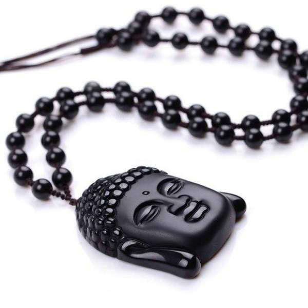 Pendentif Bouddha<br> Tête du Bouddha Obsidienne noire - [variant_title]