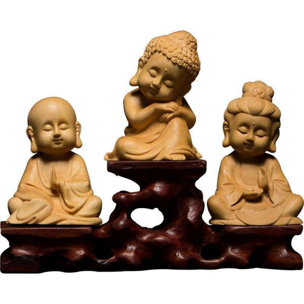 Statue Bouddha<br> Moines assis Bois - [variant_title]