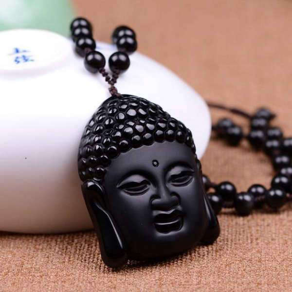 Pendentif Bouddha<br> Tête du Bouddha Obsidienne noire - [variant_title]