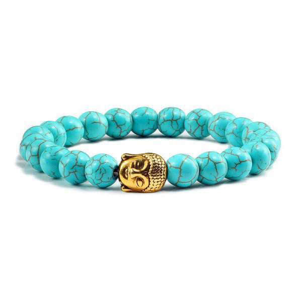 Bracelet Bouddha<br> Turquoise naturelle - Bleu Or