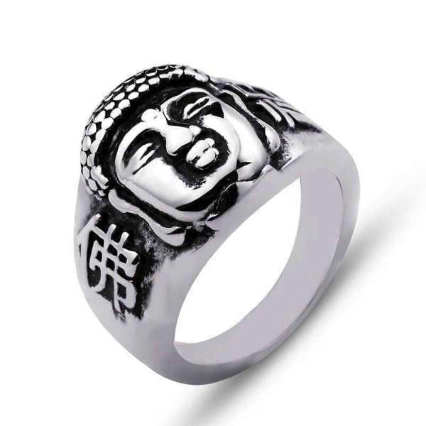 Bague Bouddha<br> Visage du Bouddha gravé - 7 / Argent