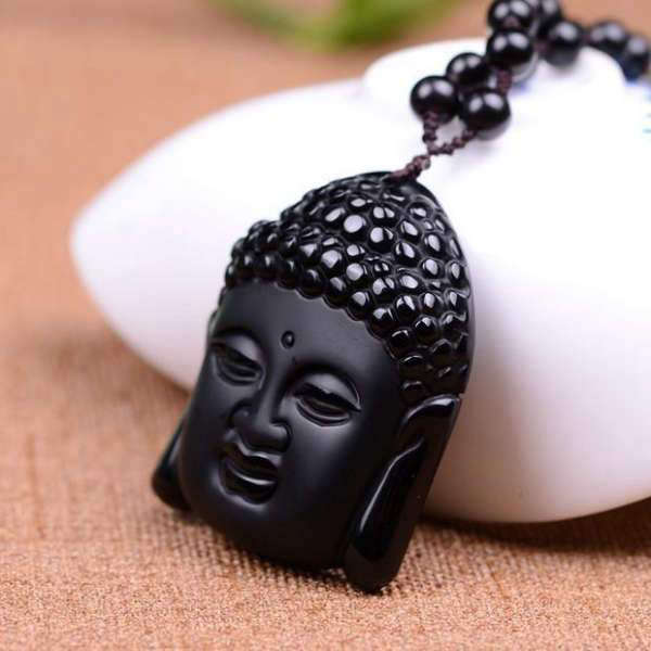 Pendentif Bouddha<br> Tête du Bouddha Obsidienne noire - [variant_title]