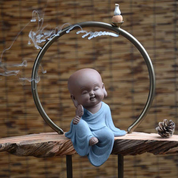 Porte Encens Bouddha<br> Bois naturel Moine Bouddhiste - [variant_title]