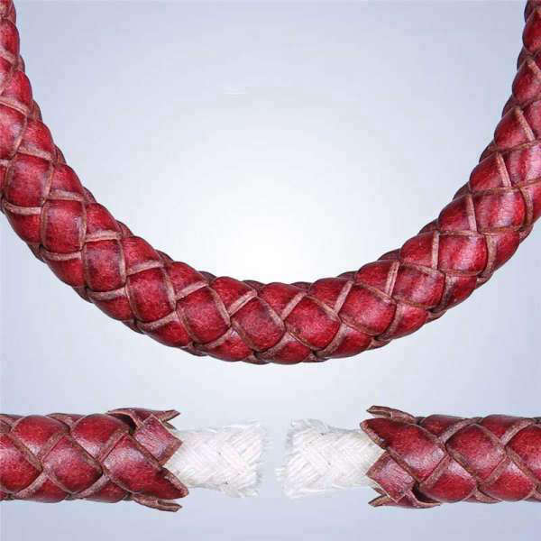 Bracelet Bouddha<br> Tête de Bouddha cuir véritable - Carmin / 17cm