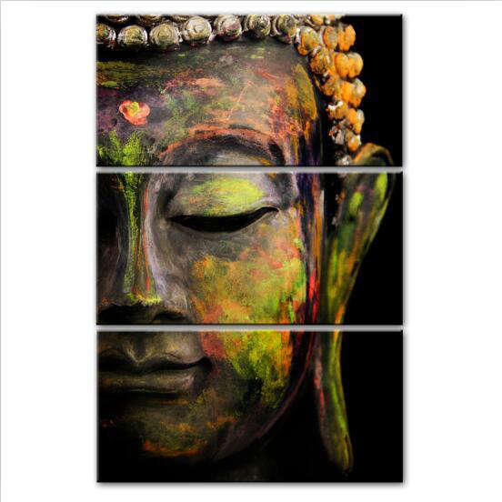 Tableau Bouddha<br> Visage du Bouddha peint - 20x40cmx3
