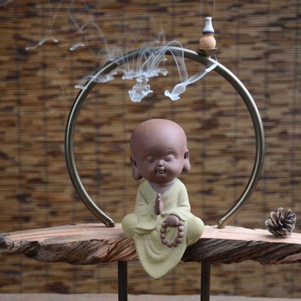 Porte Encens Bouddha<br> Bois naturel Moine Bouddhiste - [variant_title]