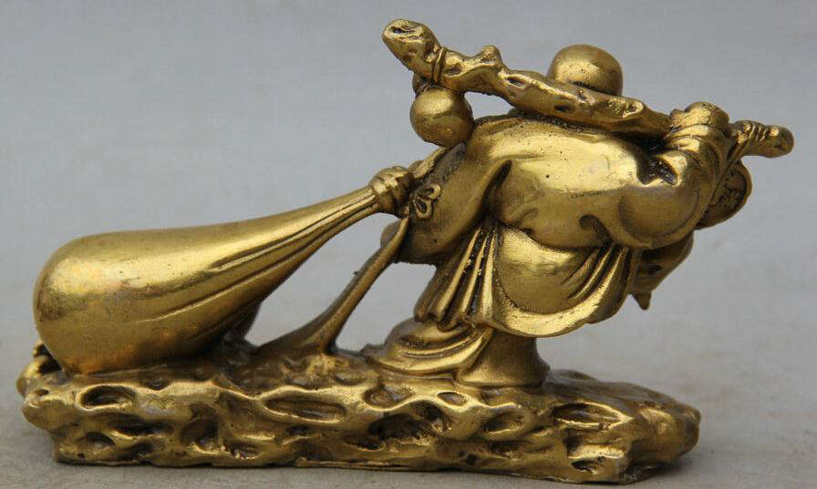 Statue Bouddha rieur<br> dorée laiton - [variant_title]