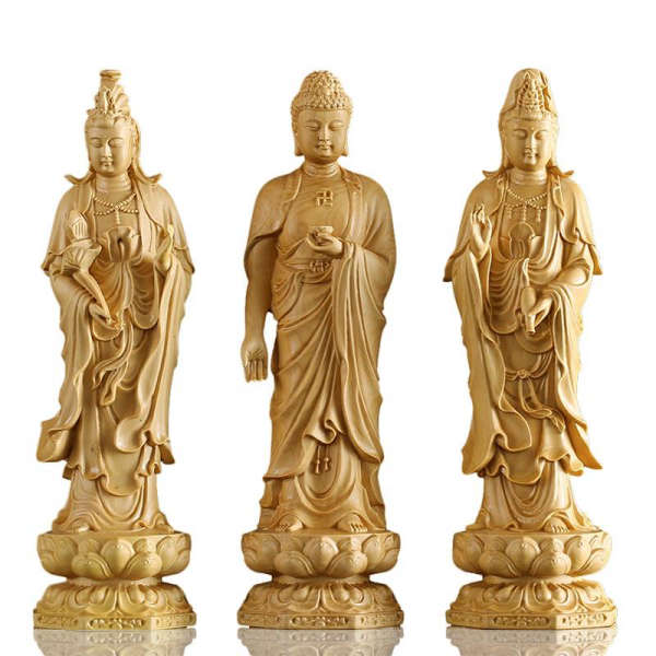Statue Bouddha<br> et Bodhisattva debout en bois - [variant_title]