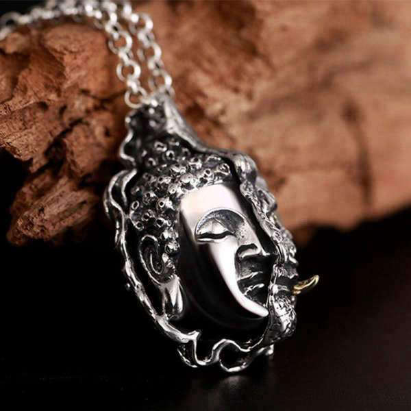 Pendentif Bouddha argent massif<br> Visage du Bouddha et du Diable - [variant_title]
