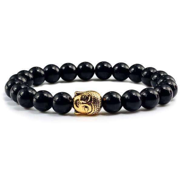 Bracelet Bouddha<br> Pierre de lave naturelle - Or brillant