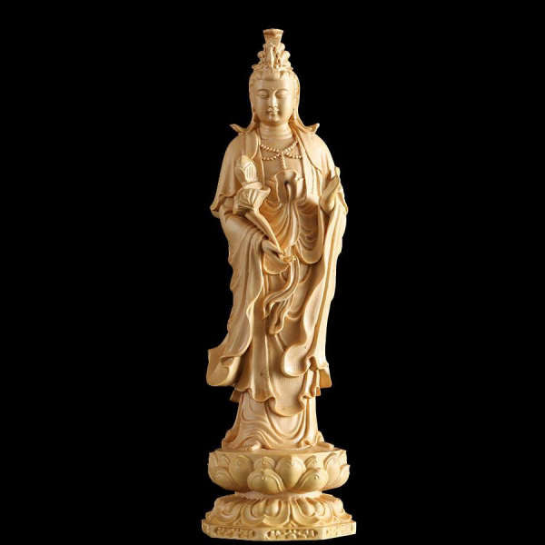 Statue Bouddha<br> et Bodhisattva debout en bois - [variant_title]