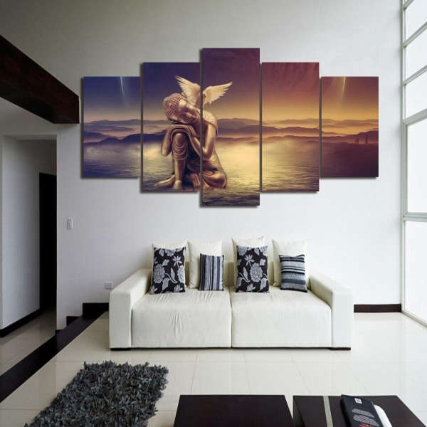 Tableau Bouddha<br> au repos doré et colombe blanche - [variant_title]