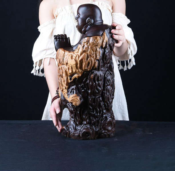 Statue Bouddha rieur<br> debout Acajou - [variant_title]