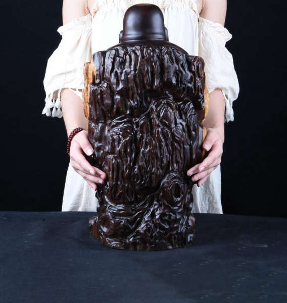 Statue Bouddha rieur<br> debout Acajou - [variant_title]