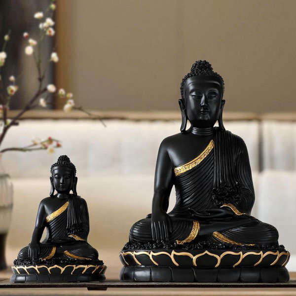 Statue Bouddha<br> Appel de la terre noir et or - [variant_title]