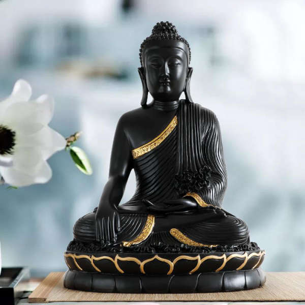 Statue Bouddha<br> Appel de la terre noir et or - [variant_title]