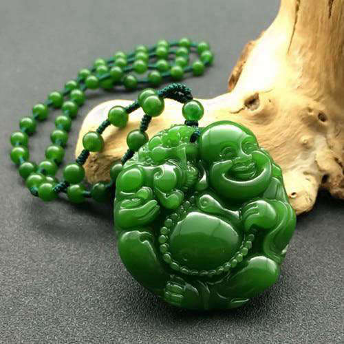 Pendentif Bouddha<br> Jade Bouddha Rieur - Perle de Jade verte