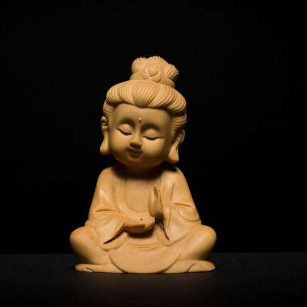 Statue Bouddha<br> Moines assis Bois - Mudra Karana