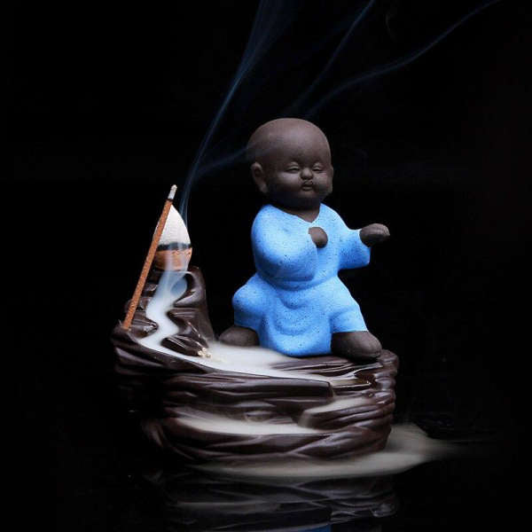 Porte Encens Bouddha<br> Moine Bouddhiste Art Martiaux - Bleu