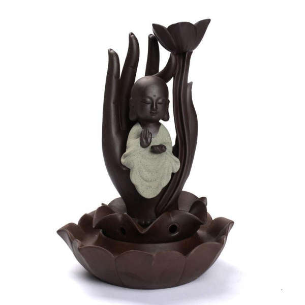 Porte Encens Bouddha<br> Bouddha sur Fleur de Lotus - Gris