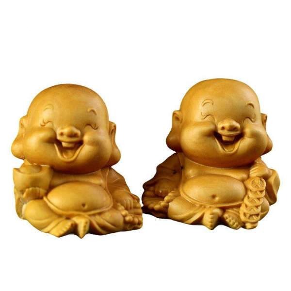 Statue Bouddha rieur<br> caricature bois - [variant_title]
