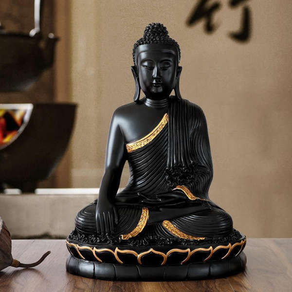 Statue Bouddha<br> Appel de la terre noir et or - [variant_title]