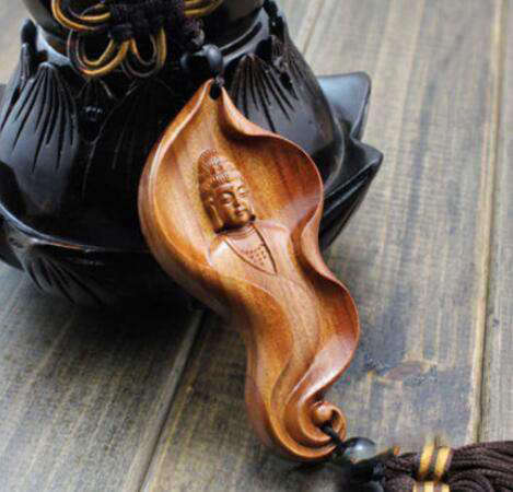 Pendentif Bouddha<br> Feuille Guanyin en Bois - [variant_title]