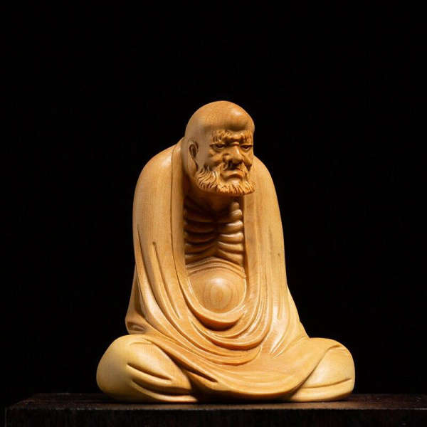 Statue Bouddha<br> Bodhidharma assis bois naturel - [variant_title]