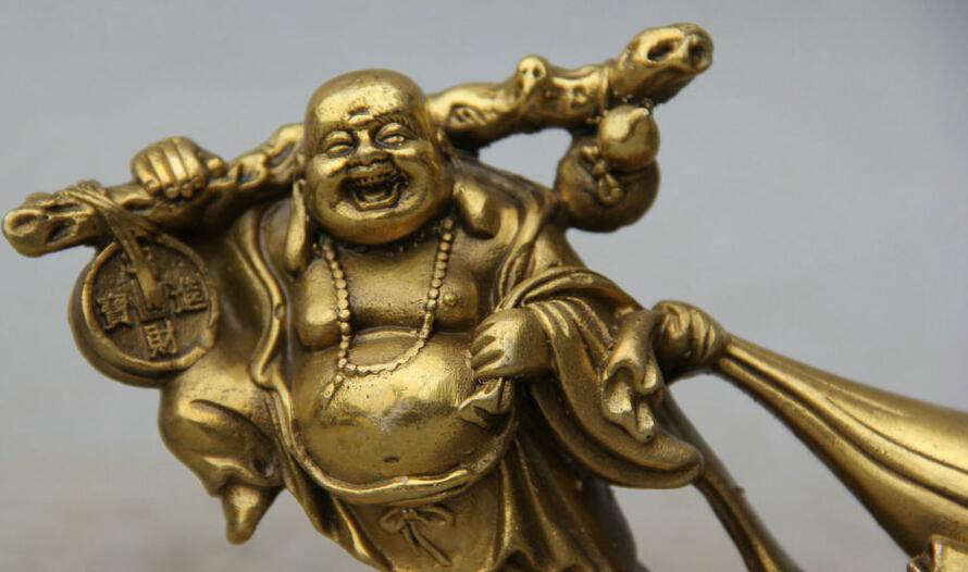 Statue Bouddha rieur<br> dorée laiton - [variant_title]