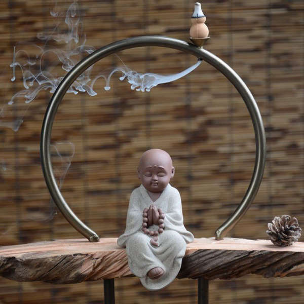 Porte Encens Bouddha<br> Bois naturel Moine Bouddhiste - 3