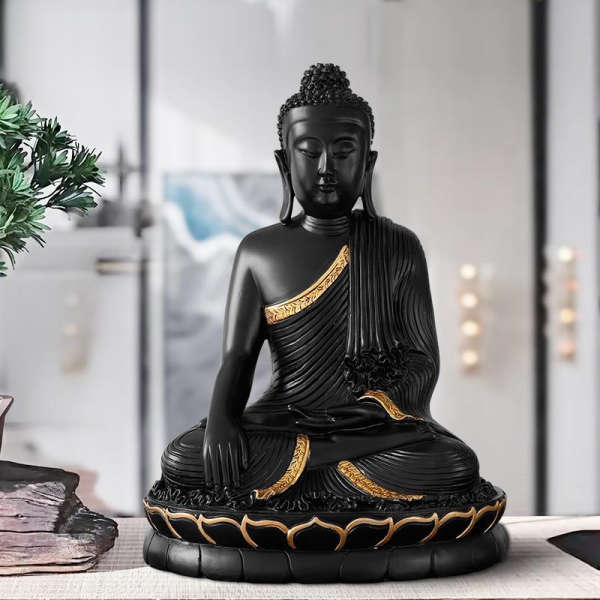 Statue Bouddha<br> Appel de la terre noir et or - [variant_title]