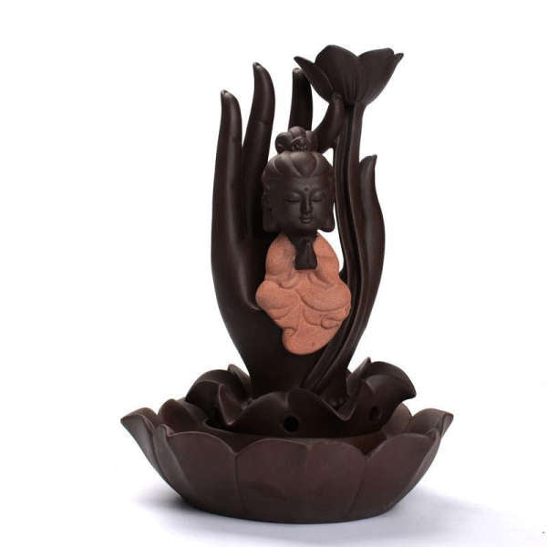 Porte Encens Bouddha<br> Bouddha sur Fleur de Lotus - Rouge