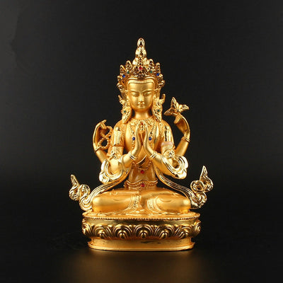 Statue Bouddha 4 bars Or