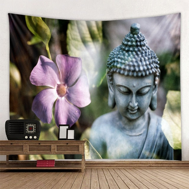 Tenture Bouddha <br> Statue fleure