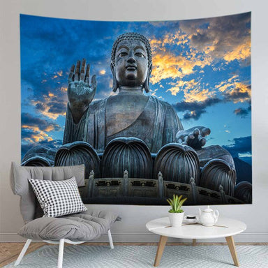 Hanging Buddha <br> statue and sky