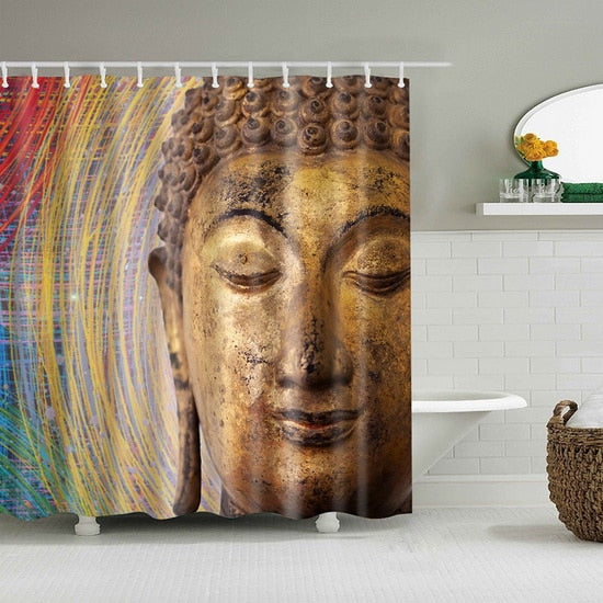 Buddha Shower Curtain <br> wood statue