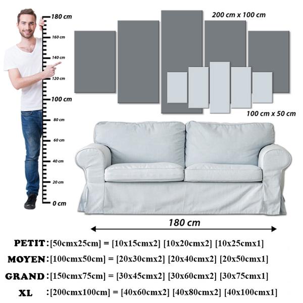 Guide taille tableaux 5 pièces univers bouddha