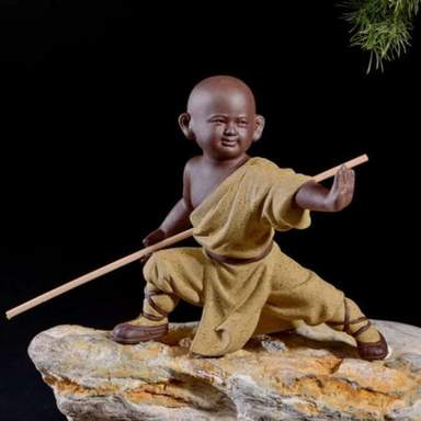 Statue Bouddha Kung Fu<br> Moine Bouddhiste - Jaune