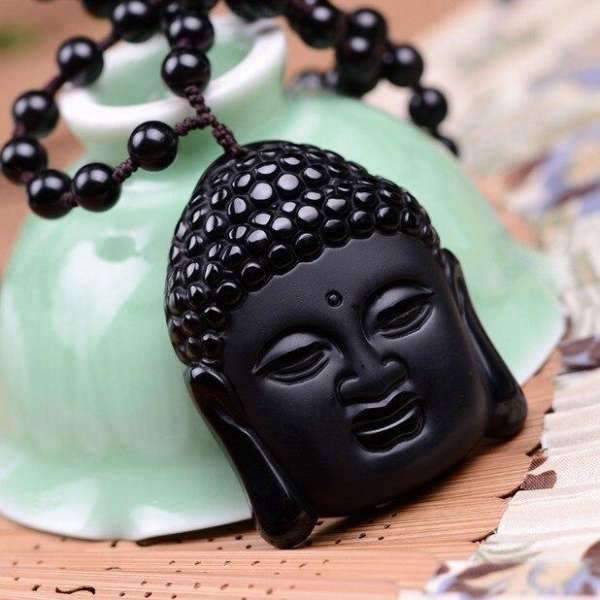 Pendentif Bouddha<br> Tête du Bouddha Obsidienne noire - [variant_title]