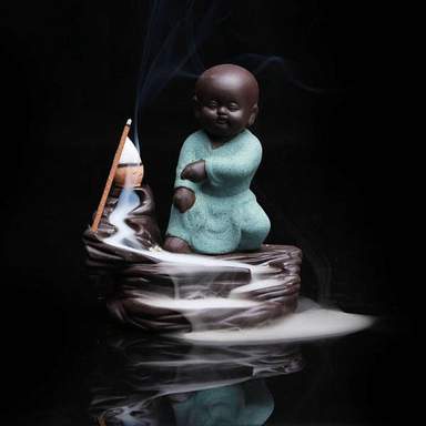 Porte Encens Bouddha<br> Moine Bouddhiste Art Martiaux - Vert