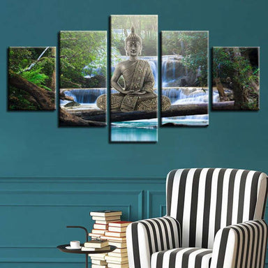 Tableau Bouddha<br> méditation et cascade - [variant_title]