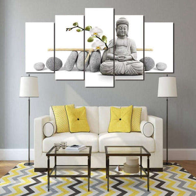 Tableau Bouddha<br> Statue Bouddha méditation Orchidée Blanche - [variant_title]